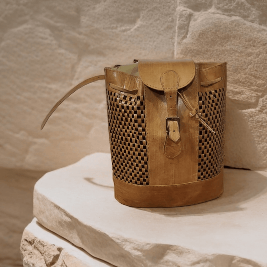 Woman hand-made pure leather Rucksack (Brown and Black pattern)